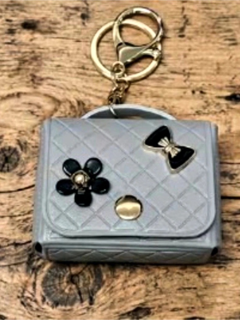 Quilted Mini Bag in Gray & Black key chain brand new in package